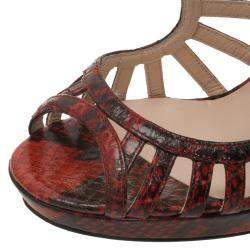 Jimmy Choo Red Python Keenan Python Platform Sandals Size 37.5