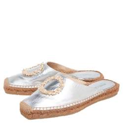Pre Owned Jimmy Choo Silver Leather Nadene Flat Espadrilles Size 37.5