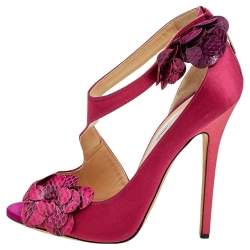 Jimmy Choo Pink Satin And Python Vera Sandals Size 38