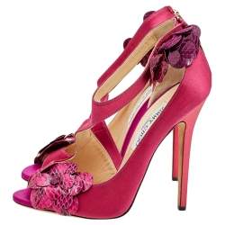 Jimmy Choo Pink Satin And Python Vera Sandals Size 38