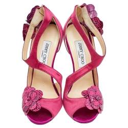 Jimmy Choo Pink Satin And Python Vera Sandals Size 38
