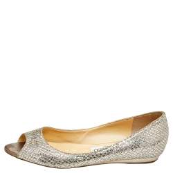 Pre Owned حذاء فلات جيمى تشو مقدمة مفتوحة جلد بيج مقاس 37