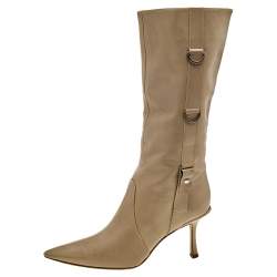 Jimmy Choo Beige Leather Pointed Toe Calf Length Boots Size 38