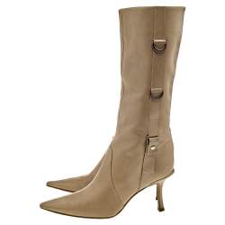 Jimmy Choo Beige Leather Pointed Toe Calf Length Boots Size 38