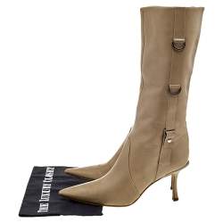 Jimmy Choo Beige Leather Pointed Toe Calf Length Boots Size 38