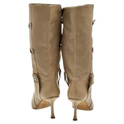 Jimmy Choo Beige Leather Pointed Toe Calf Length Boots Size 38