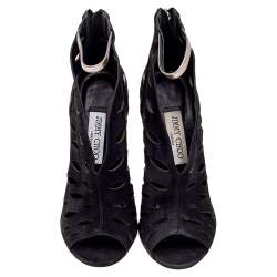 Jimmy Choo Black/Grey Suede And Leather Drift Cutout Peep Toe Booties Size 38.5