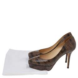 Jimmy Choo Two Tone Lizard Embossed Leather Cosmic Platform Pumps Size 38
