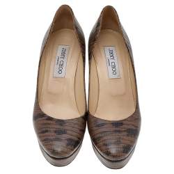 Jimmy Choo Two Tone Lizard Embossed Leather Cosmic Platform Pumps Size 38