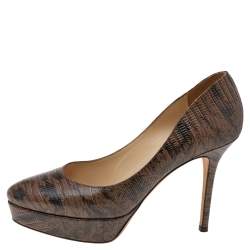 Jimmy Choo Two Tone Lizard Embossed Leather Cosmic Platform Pumps Size 38