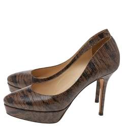 Jimmy Choo Two Tone Lizard Embossed Leather Cosmic Platform Pumps Size 38