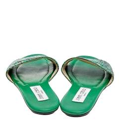 مملوكة مسبقًا Jimmy Choo Green Python Nanda Flat Slides Size 36