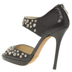 Pre Owned Jimmy Choo Black Studded Leather Bonnie Back Zip Platform Sandals Size 36.5