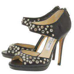 Pre Owned Jimmy Choo Black Studded Leather Bonnie Back Zip Platform Sandals Size 36.5