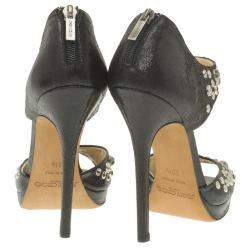 Pre Owned Jimmy Choo Black Studded Leather Bonnie Back Zip Platform Sandals Size 36.5