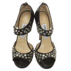 Pre Owned Jimmy Choo Black Studded Leather Bonnie Back Zip Platform Sandals Size 36.5