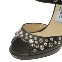 Pre Owned Jimmy Choo Black Studded Leather Bonnie Back Zip Platform Sandals Size 36.5