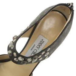 Pre Owned Jimmy Choo Black Studded Leather Bonnie Back Zip Platform Sandals Size 36.5