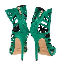 Pre Owned Jimmy Choo Green Suede Cut Out Ankle Boots Size 37.5