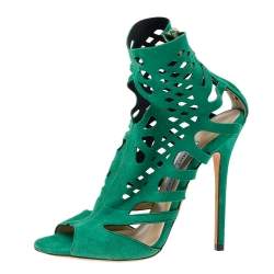 Pre Owned Jimmy Choo Green Suede Cut Out Ankle Boots Size 37.5