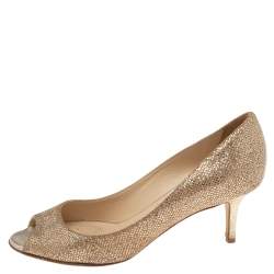 Pre Owned Jimmy Choo Gold Glitters Evelyn Open Toe Pumps Size 36