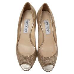 Pre Owned Jimmy Choo Gold Glitters Evelyn Open Toe Pumps Size 36