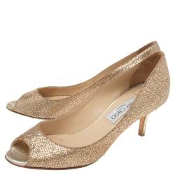 Pre Owned Jimmy Choo Gold Glitters Evelyn Open Toe Pumps Size 36