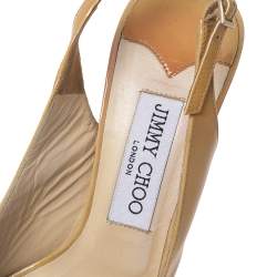 Jimmy Choo Sand Yellow Patent Leather Vita Peep-Toe Slingback Sandals Size 37
