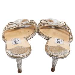 Jimmy Choo Silver Crackled Leather Strappy Slide Sandals Size 36