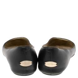 Pre Owned Jimmy Choo Black Leather and Gold Waine Crystal Embellished Cap-Toe Ballet Flats Size 40