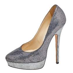 Jimmy Choo Silver Glitter Eros Platform Pumps Size 38