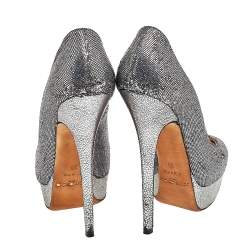 Jimmy Choo Silver Glitter Eros Platform Pumps Size 38