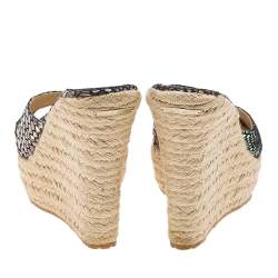 مملوكة مسبقًا Jimmy Choo Multicolor Holographic Python Effect Phyllis Espadrilles Wedges Slides Size 39.5