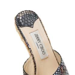 مملوكة مسبقًا Jimmy Choo Multicolor Holographic Python Effect Phyllis Espadrilles Wedges Slides Size 39.5