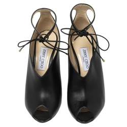 مملوكة مسبقًا Jimmy Choo Black Leather Ankle Wrap Booties Size 40