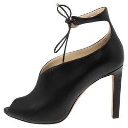 مملوكة مسبقًا Jimmy Choo Black Leather Ankle Wrap Booties Size 40