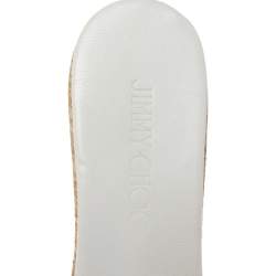 Pre Owned Jimmy Choo White Snakeskin Crisscross Prima Cork Wedge Slide Sandals Size 35