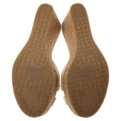 Pre Owned Jimmy Choo White Snakeskin Crisscross Prima Cork Wedge Slide Sandals Size 35