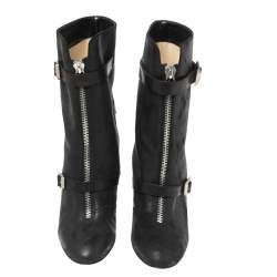 Pre Owned حذاء بوت للكاحل جيمي تشو جلد نوبوك أسود بإبزيم مقاس 41
