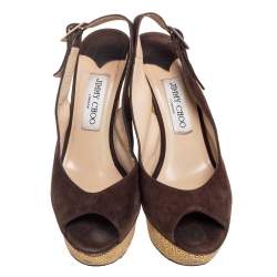 Jimmy Choo Brown Suede Lexy Platform Slingback Sandals Size 38.5