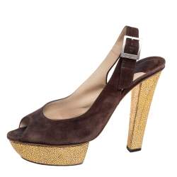 Jimmy Choo Brown Suede Lexy Platform Slingback Sandals Size 38.5