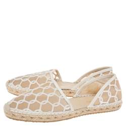 Pre Owned Jimmy Choo White Embroidered Mesh Dreya D'orsay Flat Espadrilles Size Size 40