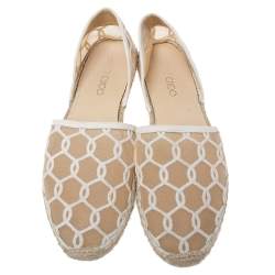 Pre Owned Jimmy Choo White Embroidered Mesh Dreya D'orsay Flat Espadrilles Size Size 40