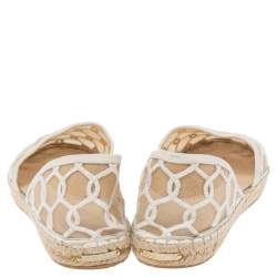Pre Owned Jimmy Choo White Embroidered Mesh Dreya D'orsay Flat Espadrilles Size Size 40