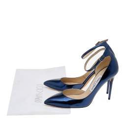 Pre Owned Jimmy Choo Navy Blue Leather Lucy Ankle Strap Pointed Toe D'orsay Pumps Size 36.5
