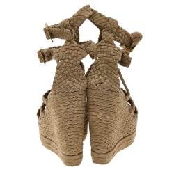 Pre Owned Jimmy Choo Beige Suede Ankle Strap Espadrille Wedge Sandals Size 40