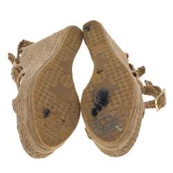 Pre Owned Jimmy Choo Beige Suede Ankle Strap Espadrille Wedge Sandals Size 40