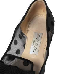 Pre Owned Jimmy Choo Black Gala Flocked Mesh Pointed-Toe Ballet Flats Size 38.5