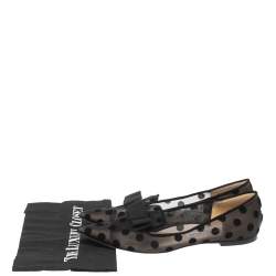 Pre Owned Jimmy Choo Black Gala Flocked Mesh Pointed-Toe Ballet Flats Size 38.5