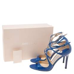 Pre Owned Jimmy Choo Royal Blue Snakeskin Leather Lang Sandals Size 39
